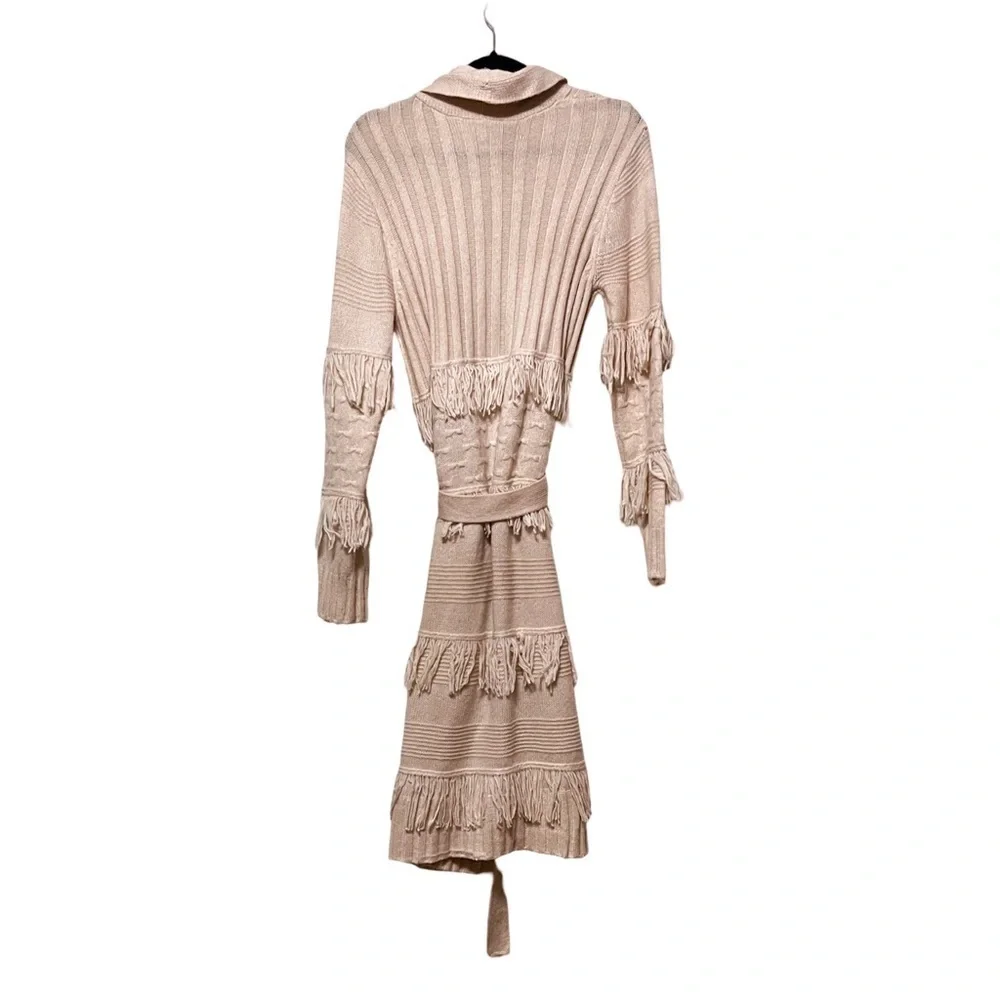 CHELSEA & VIOLET Western Fringe Boho Dusty Rose Belted Long Cardigan Sz S - Picture 3 of 6